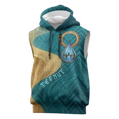 Tefnut Ancient Egyptian Sleeveless Hoodie with Water Drop and Lion Symbol