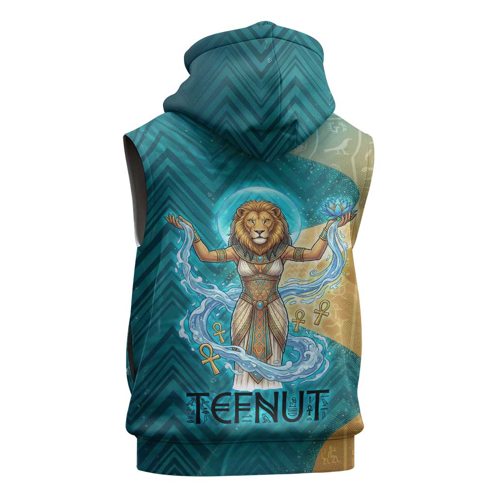 Tefnut Ancient Egyptian Sleeveless Hoodie with Water Drop and Lion Symbol