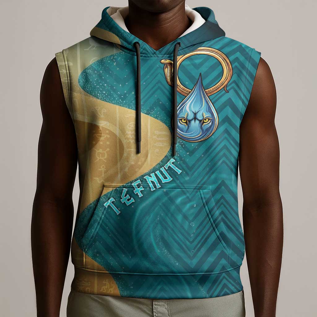 Tefnut Ancient Egyptian Sleeveless Hoodie with Water Drop and Lion Symbol
