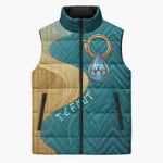 Tefnut Ancient Egyptian Sleeveless Puffer Jacket with Water Drop and Lion Symbol