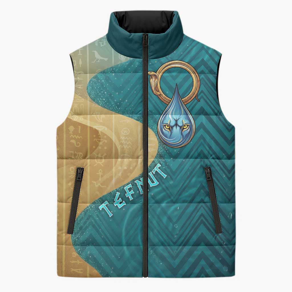 Tefnut Ancient Egyptian Sleeveless Puffer Jacket with Water Drop and Lion Symbol