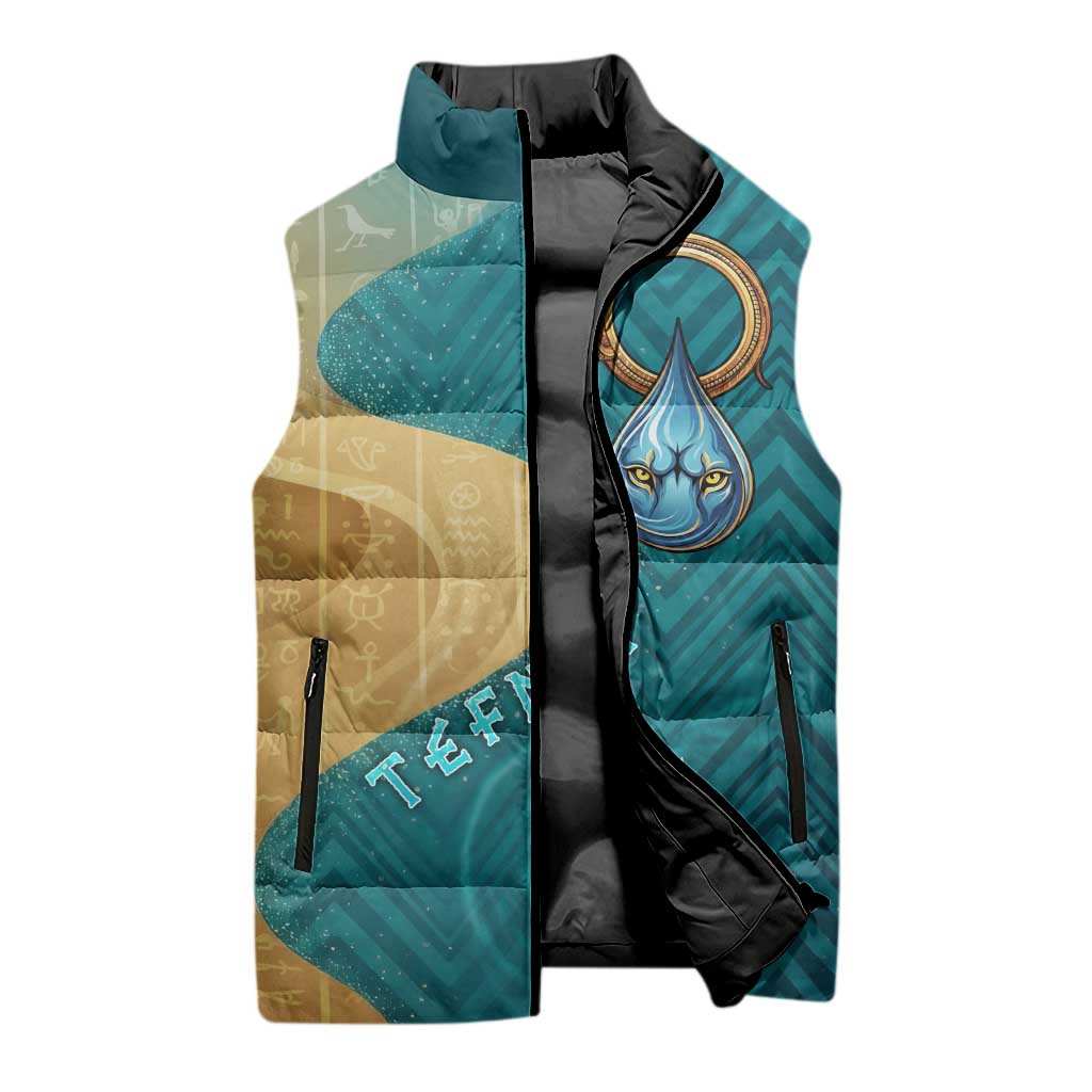 Tefnut Ancient Egyptian Sleeveless Puffer Jacket with Water Drop and Lion Symbol