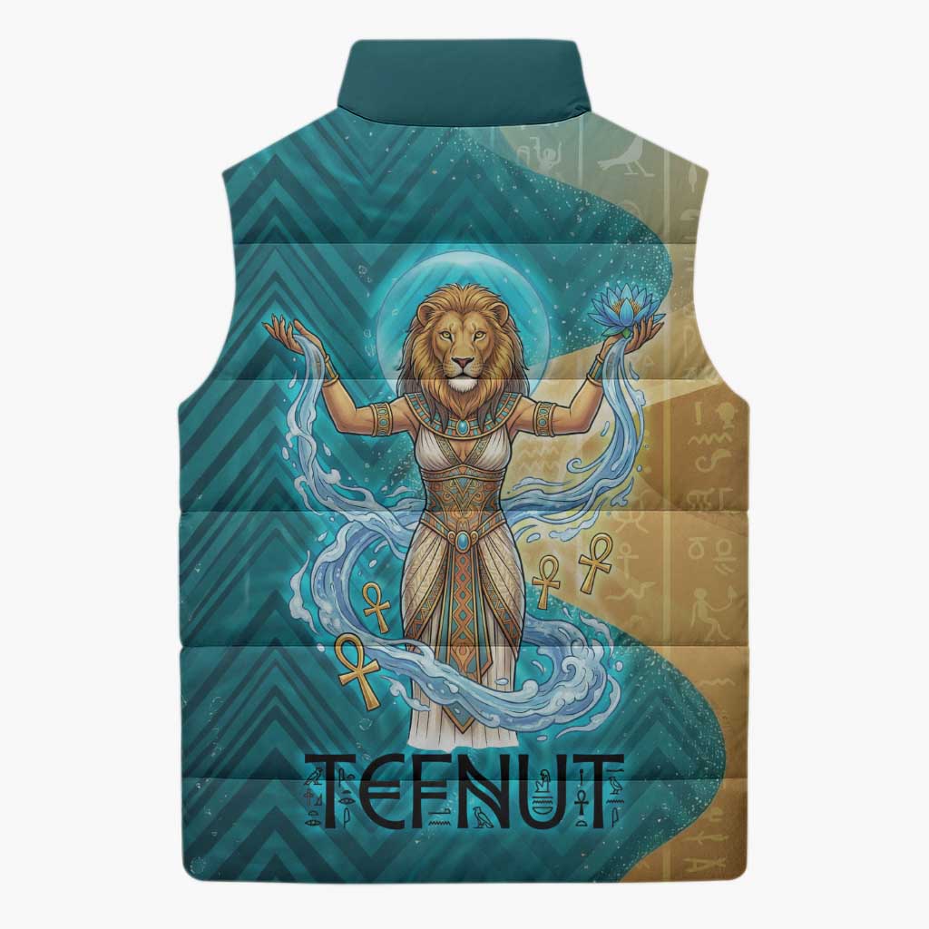 Tefnut Ancient Egyptian Sleeveless Puffer Jacket with Water Drop and Lion Symbol