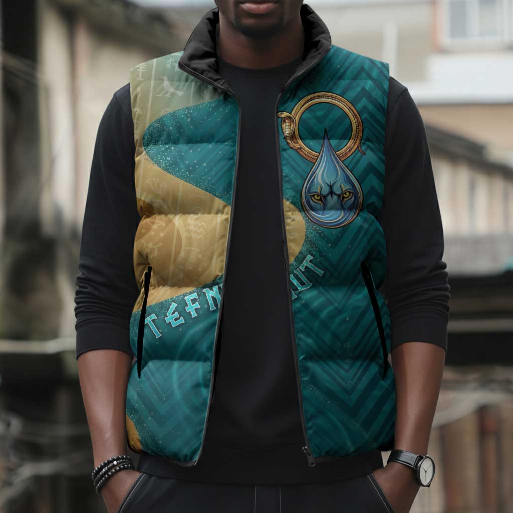 Tefnut Ancient Egyptian Sleeveless Puffer Jacket with Water Drop and Lion Symbol