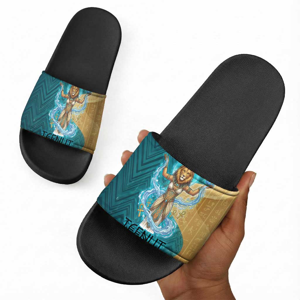 Tefnut Ancient Egyptian Slide Sandals with Water Drop and Lion Symbol