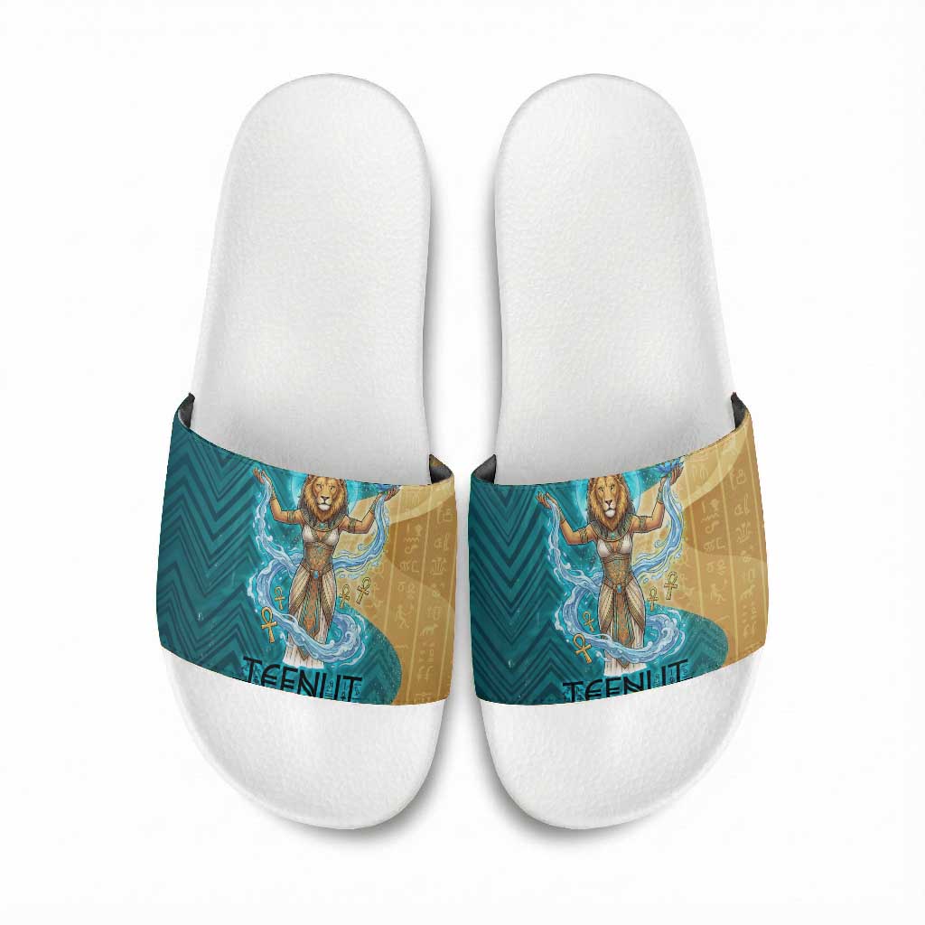 Tefnut Ancient Egyptian Slide Sandals with Water Drop and Lion Symbol