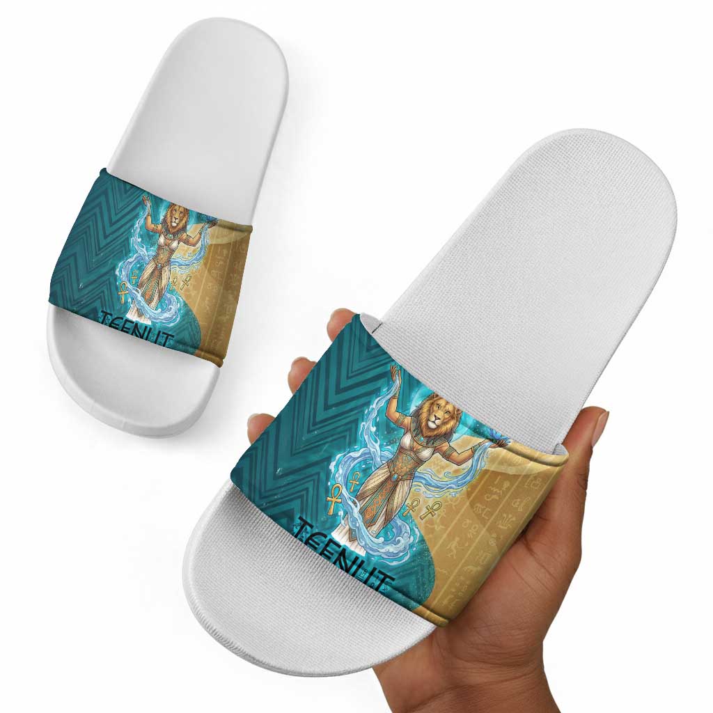 Tefnut Ancient Egyptian Slide Sandals with Water Drop and Lion Symbol