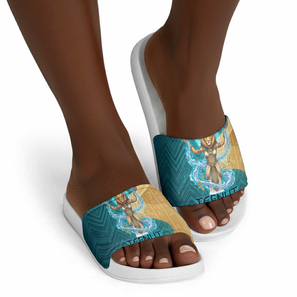 Tefnut Ancient Egyptian Slide Sandals with Water Drop and Lion Symbol