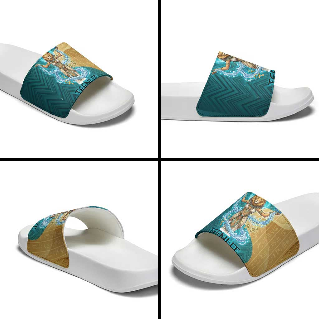 Tefnut Ancient Egyptian Slide Sandals with Water Drop and Lion Symbol