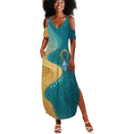 Tefnut Ancient Egyptian Summer Maxi Dress with Water Drop and Lion Symbol
