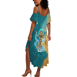 Tefnut Ancient Egyptian Summer Maxi Dress with Water Drop and Lion Symbol