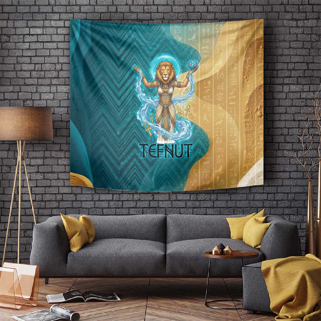 Tefnut Ancient Egyptian Tapestry with Water Drop and Lion Symbol