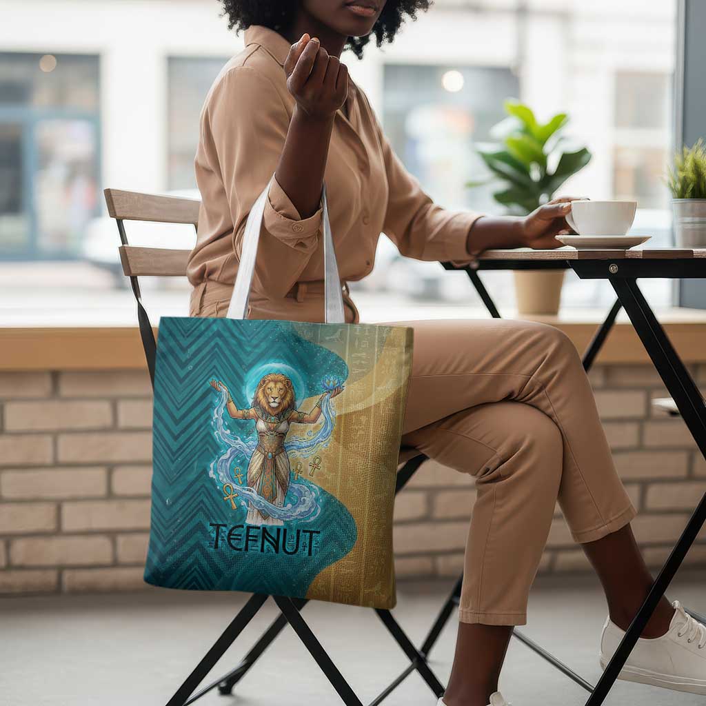Tefnut Ancient Egyptian Tote Bag with Water Drop and Lion Symbol