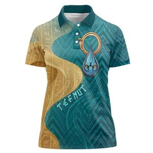 Tefnut Ancient Egyptian Women Polo Shirt with Water Drop and Lion Symbol