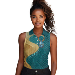 Tefnut Ancient Egyptian Women Sleeveless Polo Shirt with Water Drop and Lion Symbol