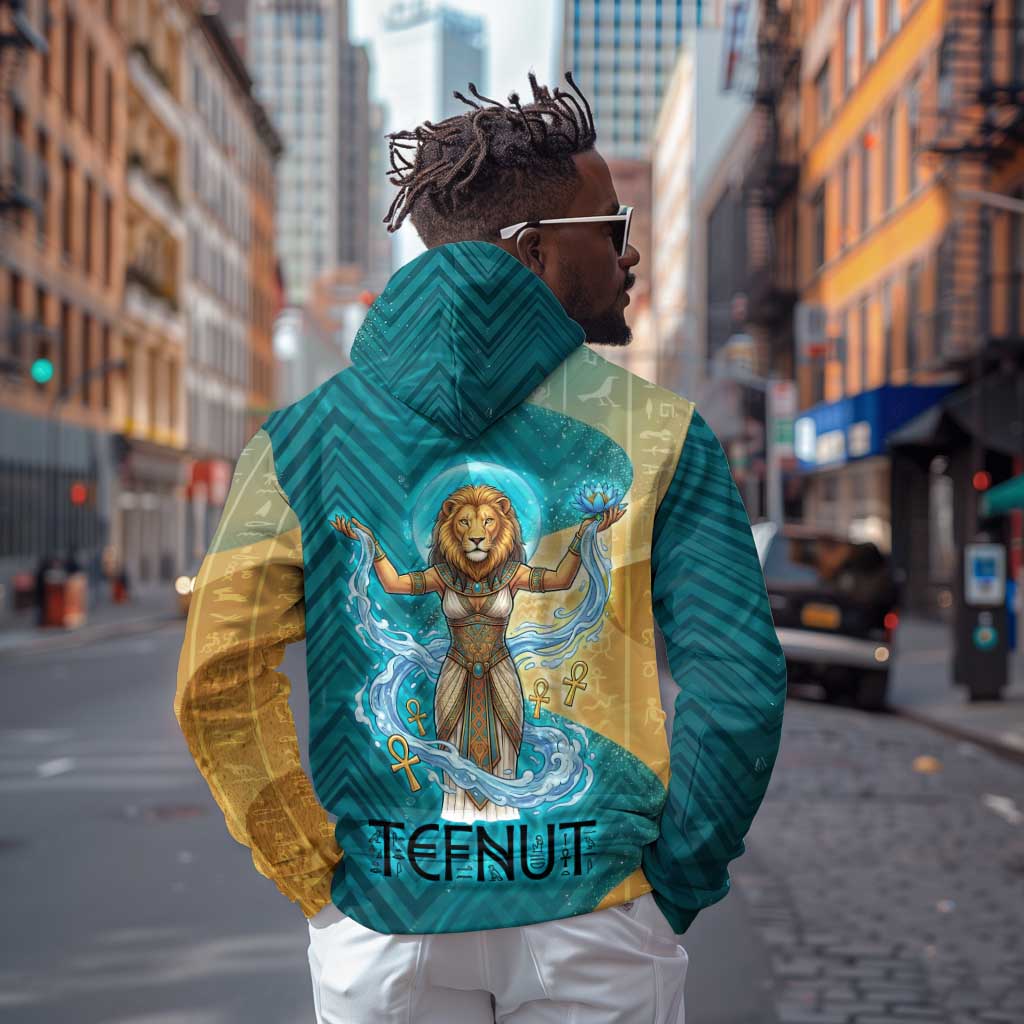 Tefnut Ancient Egyptian Zip Hoodie with Water Drop and Lion Symbol