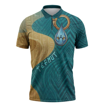 Tefnut Ancient Egyptian Zipper Polo Shirt with Water Drop and Lion Symbol