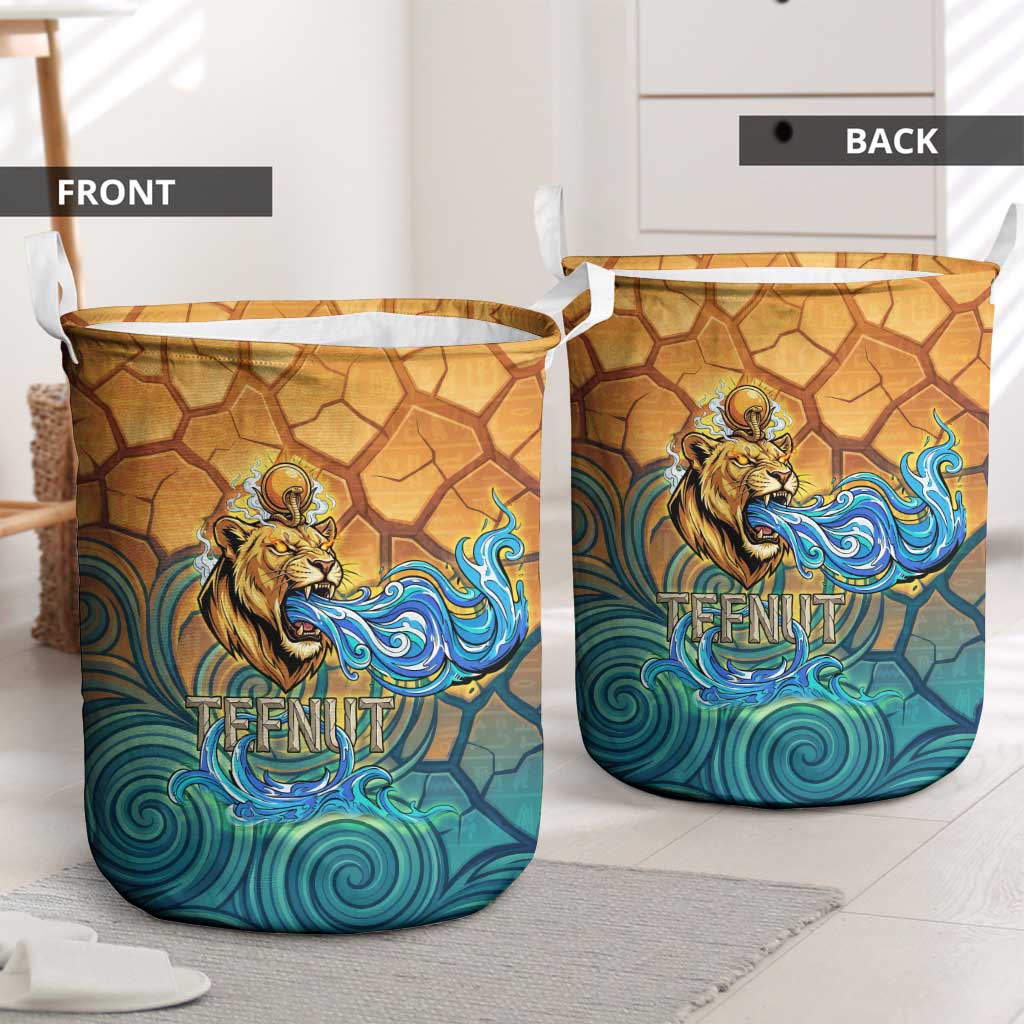Egyptian Tefnut Fiery Eye Laundry Basket with Roaring Lion in Desert and Water Element