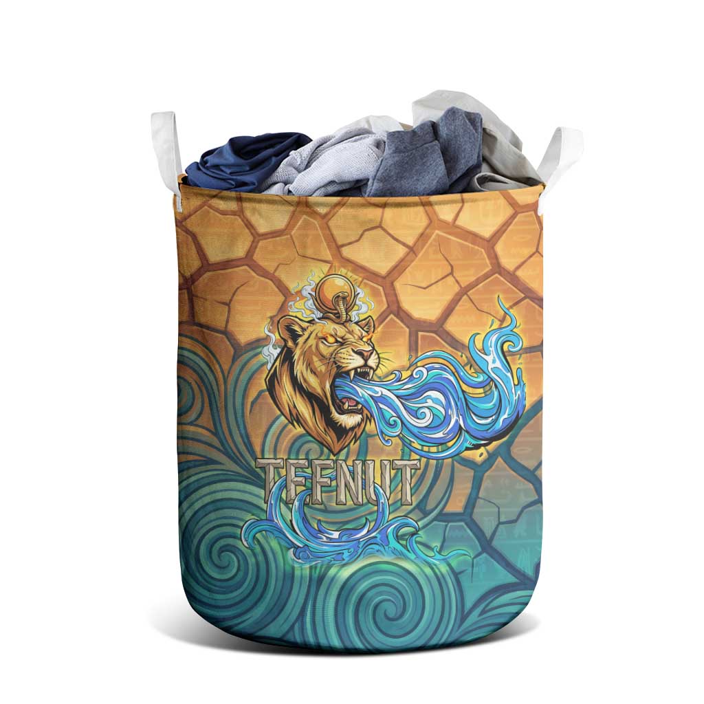 Egyptian Tefnut Fiery Eye Laundry Basket with Roaring Lion in Desert and Water Element