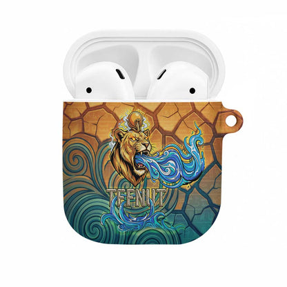 Egyptian Tefnut Fiery Eye AirPods Case with Roaring Lion in Desert and Water Element