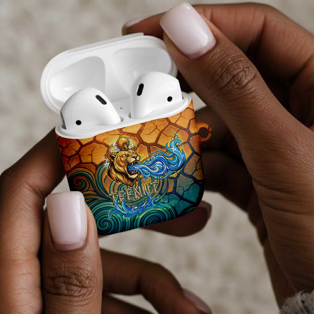 Egyptian Tefnut Fiery Eye AirPods Case with Roaring Lion in Desert and Water Element