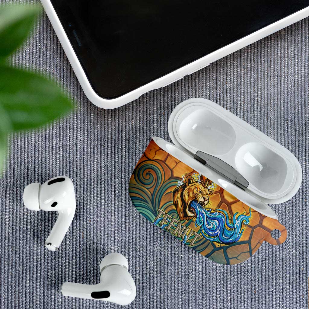 Egyptian Tefnut Fiery Eye AirPods Case with Roaring Lion in Desert and Water Element