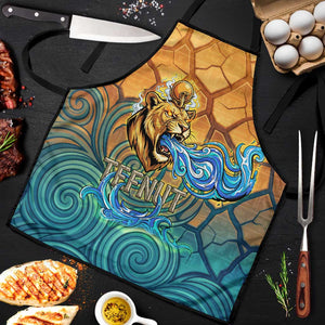 Egyptian Tefnut Fiery Eye Apron with Roaring Lion in Desert and Water Element