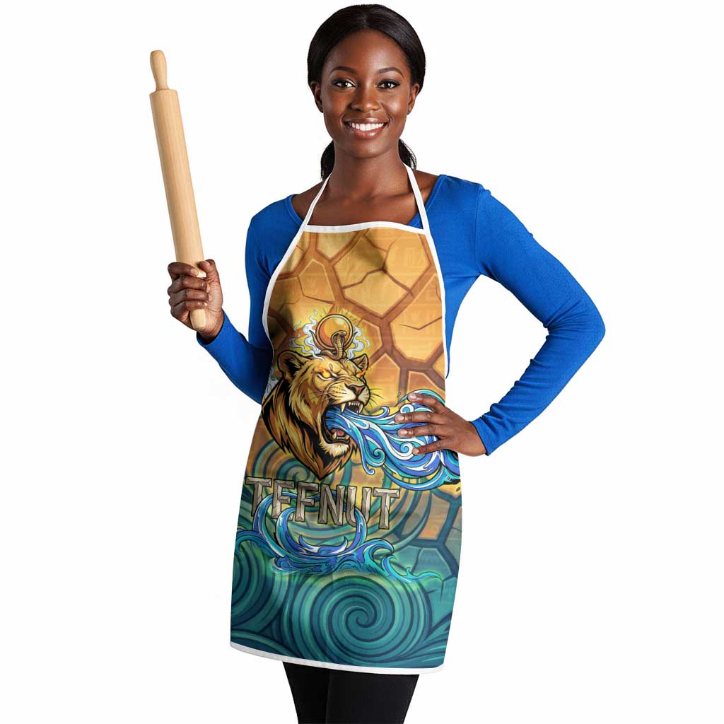 Egyptian Tefnut Fiery Eye Apron with Roaring Lion in Desert and Water Element