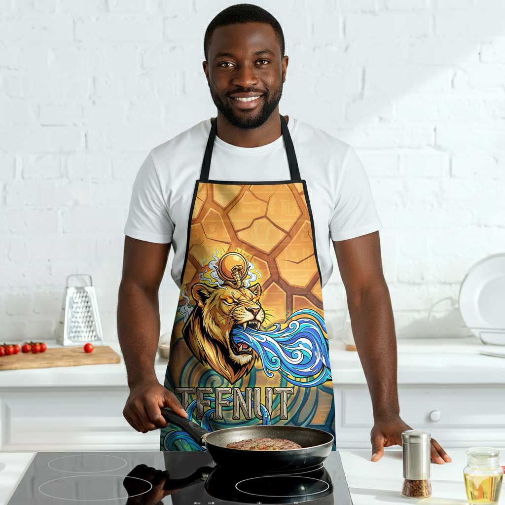 Egyptian Tefnut Fiery Eye Apron with Roaring Lion in Desert and Water Element
