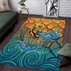 Egyptian Tefnut Fiery Eye Area Rug with Roaring Lion in Desert and Water Element