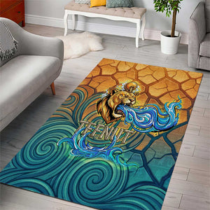 Egyptian Tefnut Fiery Eye Area Rug with Roaring Lion in Desert and Water Element