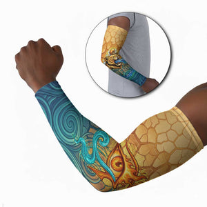 Egyptian Tefnut Fiery Eye Arm Sleeves with Roaring Lion in Desert and Water Element