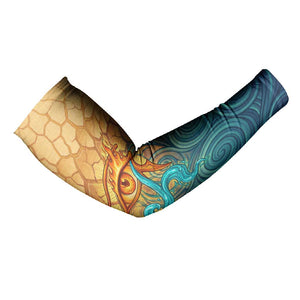 Egyptian Tefnut Fiery Eye Arm Sleeves with Roaring Lion in Desert and Water Element