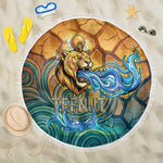 Egyptian Tefnut Fiery Eye Beach Blanket with Roaring Lion in Desert and Water Element