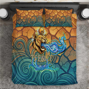 Egyptian Tefnut Fiery Eye Bedding Set with Roaring Lion in Desert and Water Element