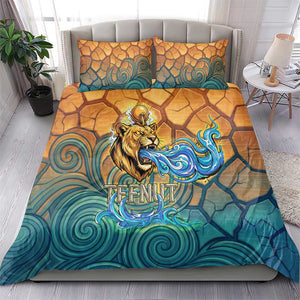 Egyptian Tefnut Fiery Eye Bedding Set with Roaring Lion in Desert and Water Element