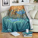 Egyptian Tefnut Fiery Eye Blanket with Roaring Lion in Desert and Water Element
