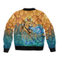 Egyptian Tefnut Fiery Eye Bomber Jacket with Roaring Lion in Desert and Water Element