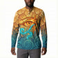 Egyptian Tefnut Fiery Eye Button Sweatshirt with Roaring Lion in Desert and Water Element