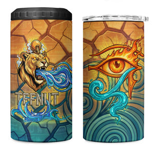 Egyptian Tefnut Fiery Eye 4 in 1 Can Cooler Tumbler with Roaring Lion in Desert and Water Element
