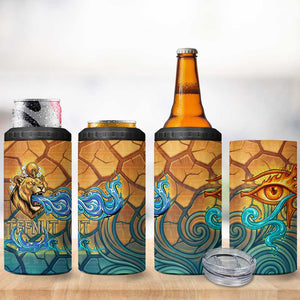 Egyptian Tefnut Fiery Eye 4 in 1 Can Cooler Tumbler with Roaring Lion in Desert and Water Element
