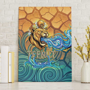 Egyptian Tefnut Fiery Eye Canvas Wall Art with Roaring Lion in Desert and Water Element