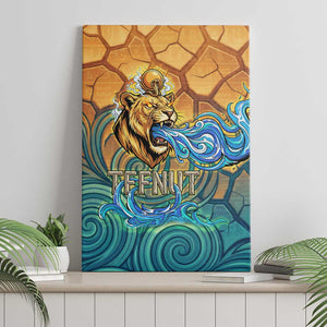 Egyptian Tefnut Fiery Eye Canvas Wall Art with Roaring Lion in Desert and Water Element