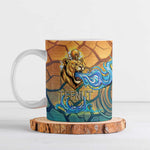 Egyptian Tefnut Fiery Eye Ceramic Mug with Roaring Lion in Desert and Water Element