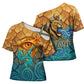 Egyptian Tefnut Fiery Eye Cross Shoulder Shirt with Roaring Lion in Desert and Water Element