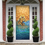Egyptian Tefnut Fiery Eye Door Cover with Roaring Lion in Desert and Water Element