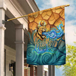 Egyptian Tefnut Fiery Eye Garden Flag with Roaring Lion in Desert and Water Element