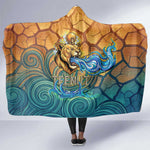 Egyptian Tefnut Fiery Eye Hooded Blanket with Roaring Lion in Desert and Water Element