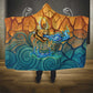 Egyptian Tefnut Fiery Eye Hooded Blanket with Roaring Lion in Desert and Water Element