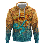 Egyptian Tefnut Fiery Eye Hoodie with Roaring Lion in Desert and Water Element